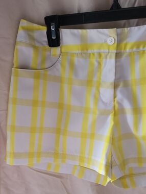 adidas Yellow and White Plaid Women's Golf Shorts